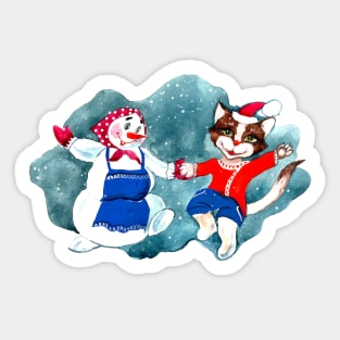 Kitty and snowman Sticker